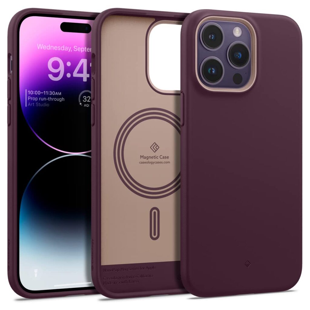 CASEOLOGY by Spigen Nano Pop Mag Back Cover Case Compatible for iPhone 14 Pro Max (TPU and Polycarbonate|Burgundy Bean)