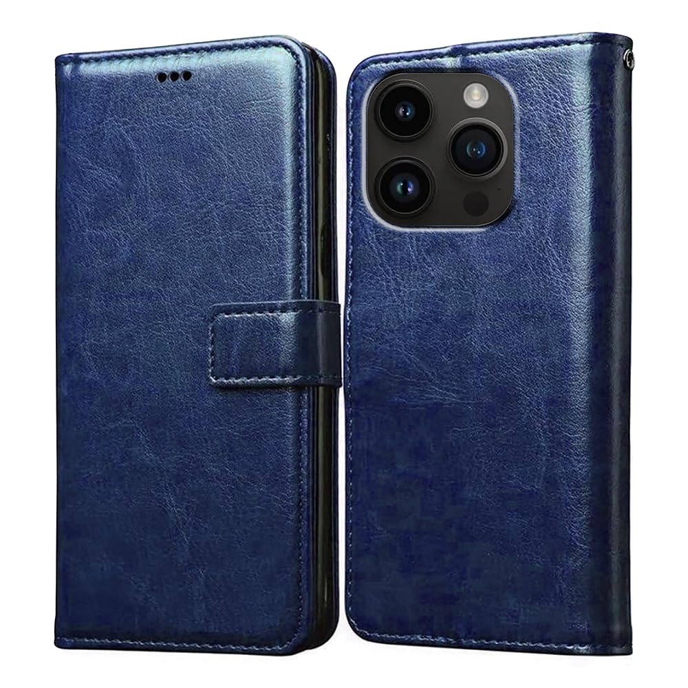 Amazon Brand- Solimo Flip for Apple iPhone 14 Pro Max (Leather_Blue)
