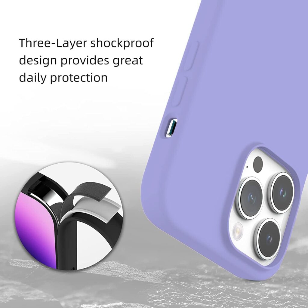 DIZORO Liquid Silicone Compatible for iPhone 14 Pro Max Case Gel Rubber with Microfiber Lining Non-Slip Full Body Protective Shockproof Back Cover 6.7 inch (Purple)