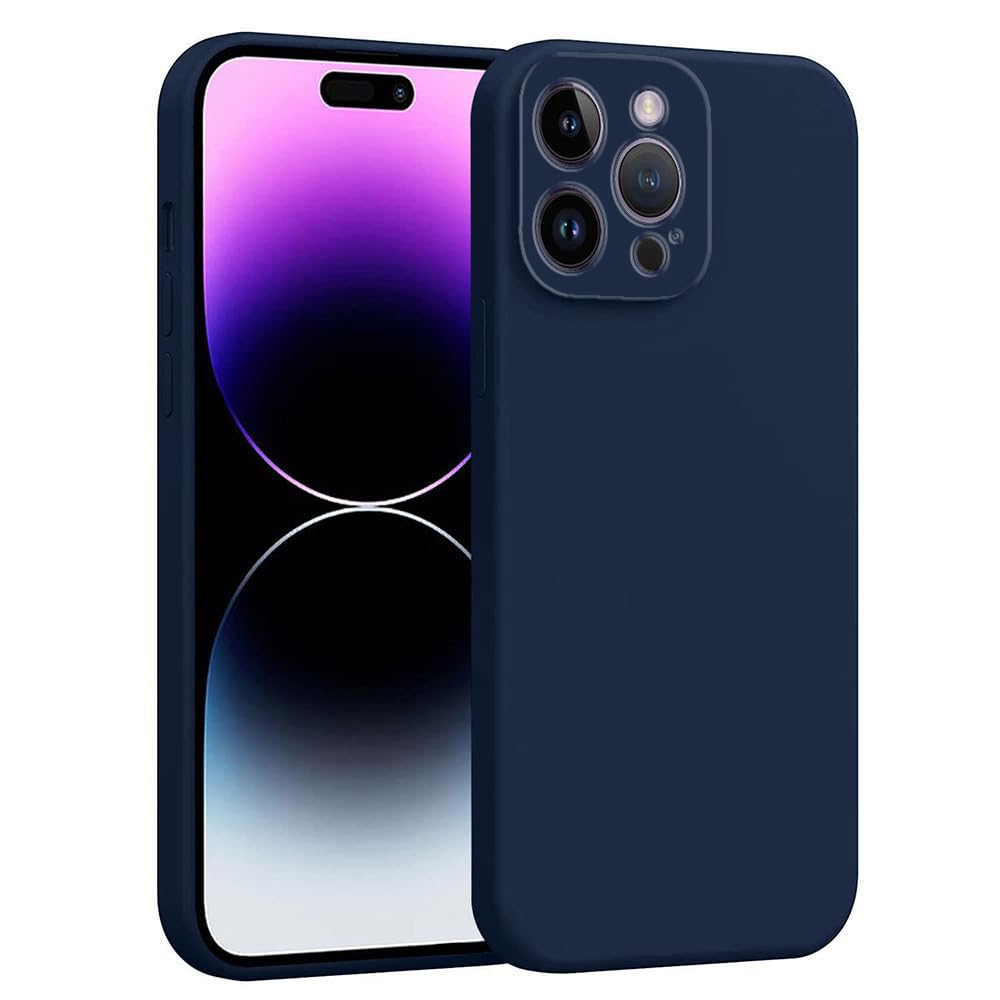 Amazon Brand - Solimo Mobile Cover for Apple iPhone 14 Pro Max | Full Camera Protection | Premium Liquid Silicon Case | Flexible Bumper Case for Apple iPhone 14 Pro Max (Dark Blue)