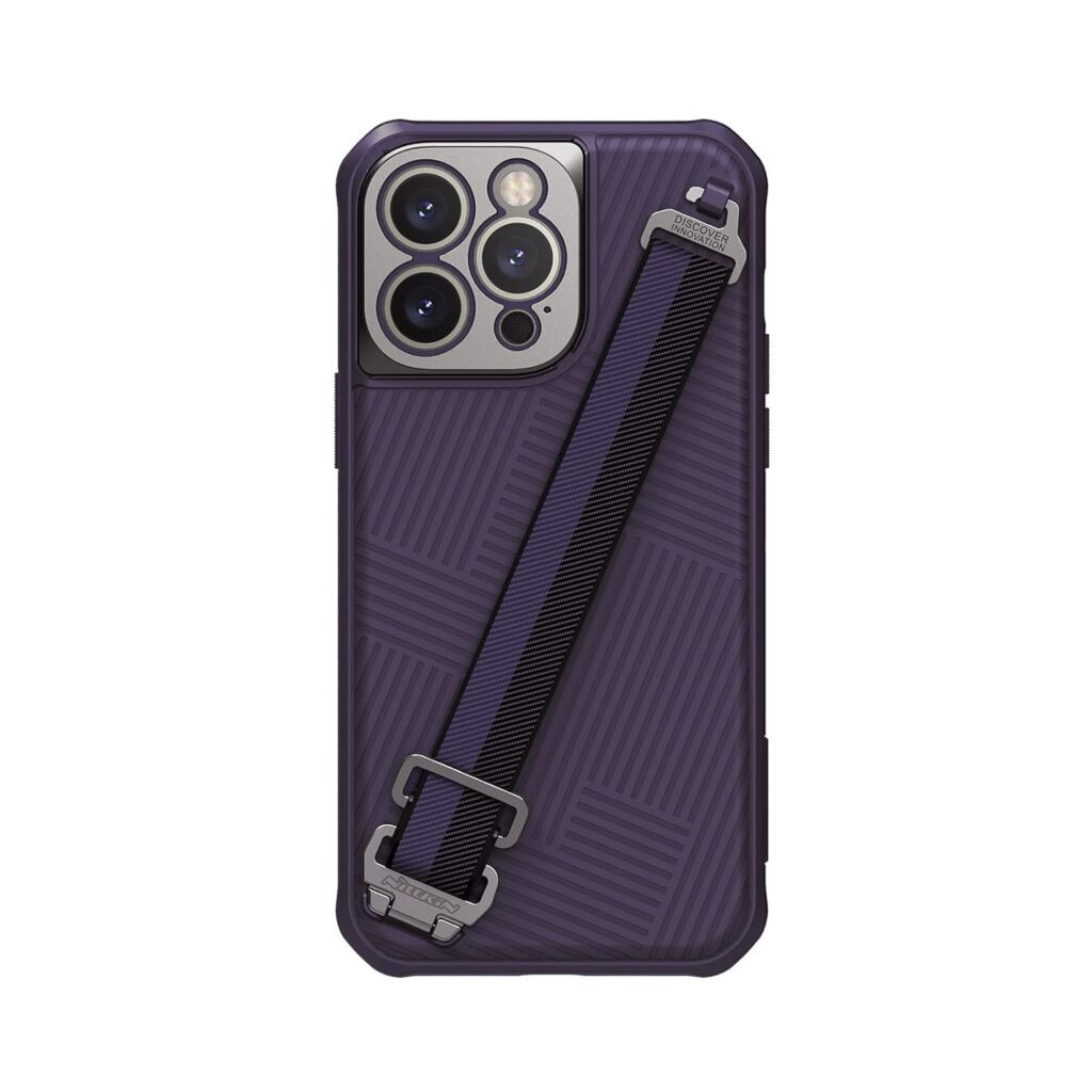 Nillkin Case for Apple iPhone 14 Pro Max (6.7" Inch) Strap Detachable Rope for Grip & Hold Magnetic Works with Magsafe 360 Protect Leisure Sports Workout Metal Casing for Camera Lens Purple Color