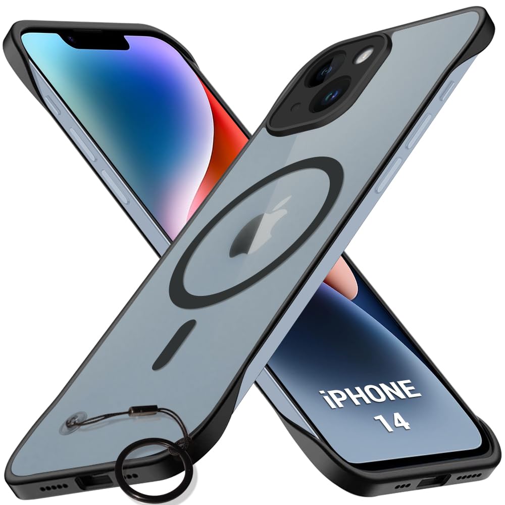 TheGiftKart Hybrid Ultimate Slim Back Case Cover for iPhone 14 | Lightweight Profile | Frosted Matte Translucent Hard Back Case Cover for iPhone 14 (PC & TPU, MagSafe Compatible, Black Sides)