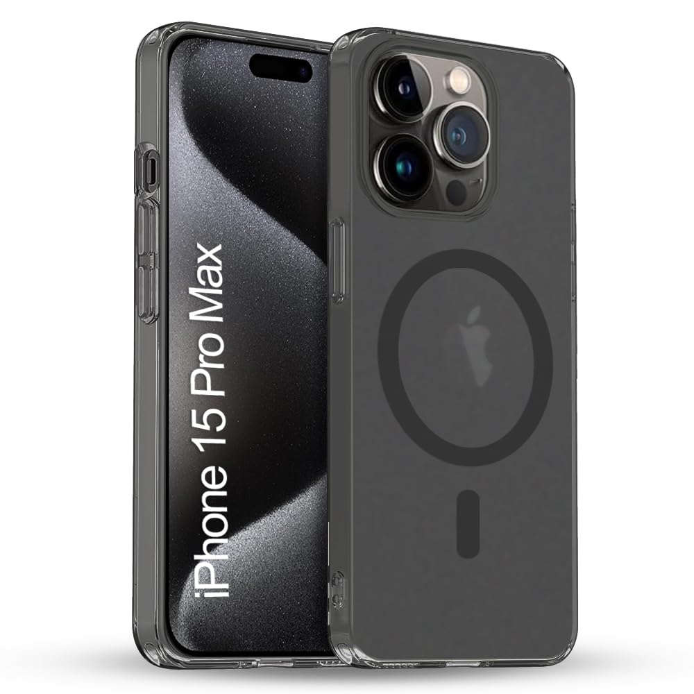 TOUCCH iPhone 15 Pro Max Magnetic Matte Case | Shock Proof & Paper Thin Design | Magsafe Wireless Charging Cover for Apple iPhone 15 Pro Max | Sleek Hard Thin Crystal Cover (Premium-Black)