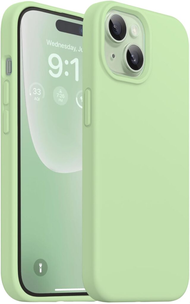DIZORO Compatible for iPhone 15 Plus Camera Protection Case 6.7, Slim Liquid Silicone Case 3 Layers Full Covered Soft Gel Rubber Phone Case Protective Cover 6.7 Inch (Matcha)