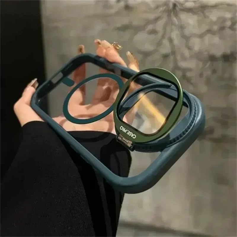 LuxuryKase Magnetic Transparent Back Case Compatible with iPhone 14 Pro Max | Shockproof Hard PC Bumper Cover with Camera Lens Guard Kickstand | Mag-Safe Support – Green