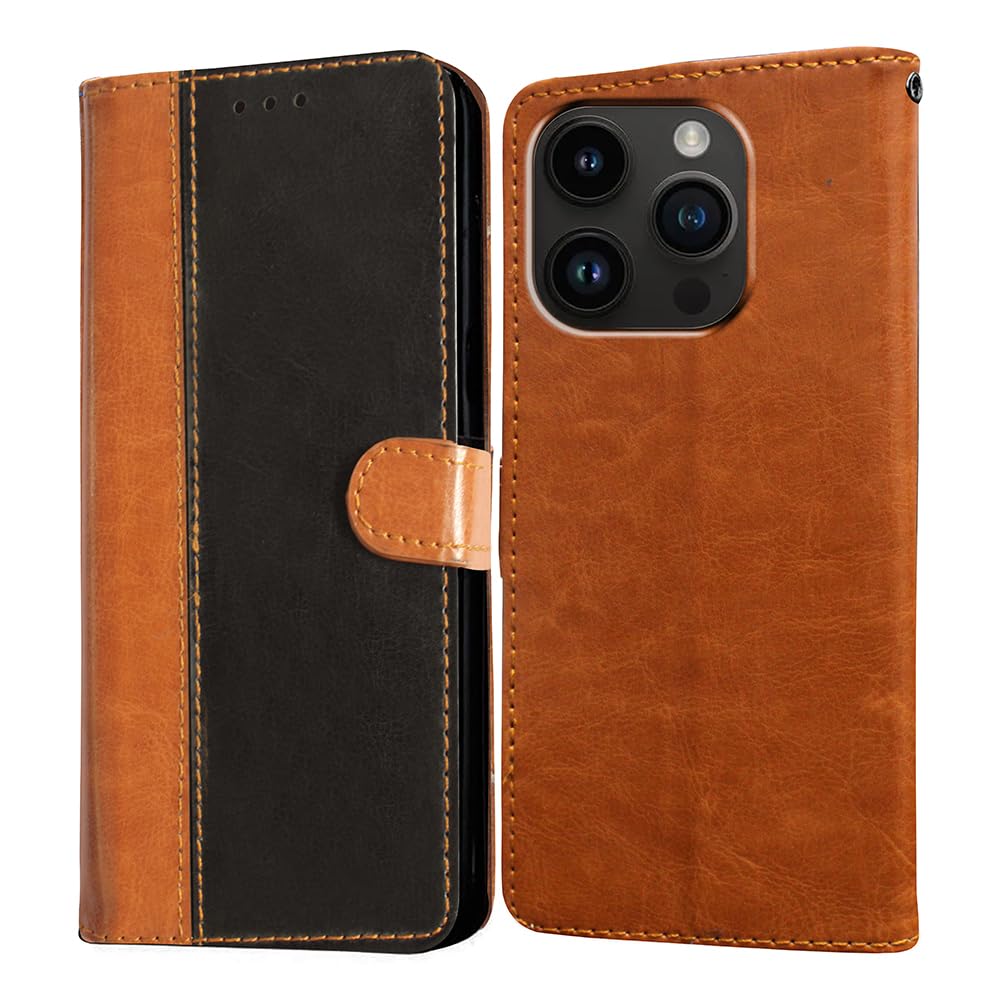 Amazon Brand- Solimo Flip for Apple iPhone 14 Pro Max (Leather_CamelBlack)
