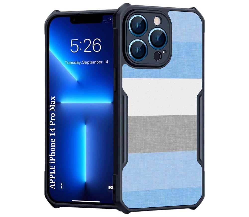 Phone Back Cover | Compatible with Apple iPhone 14 Pro Max | Pattern : Blue White and Grey Stripes_6836