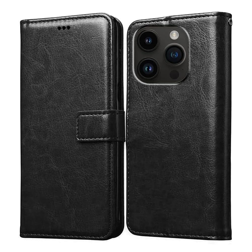 Amazon Brand- Solimo Flip for Apple iPhone 14 Pro Max (Leather_Black)