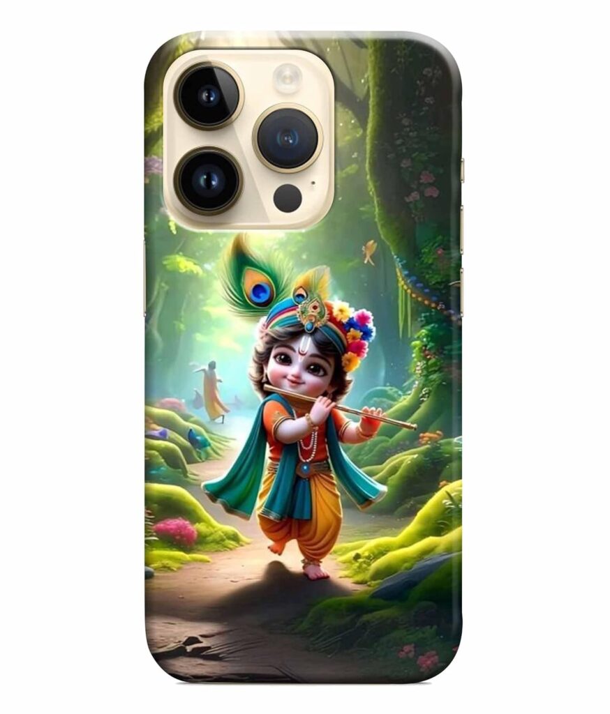 Dugvio Printed Colorful Hard Back Case Cover & Compatible for Apple iPhone 14 Pro Max | Little Lord Krishna Playing Flute (Multicolor) - D6095