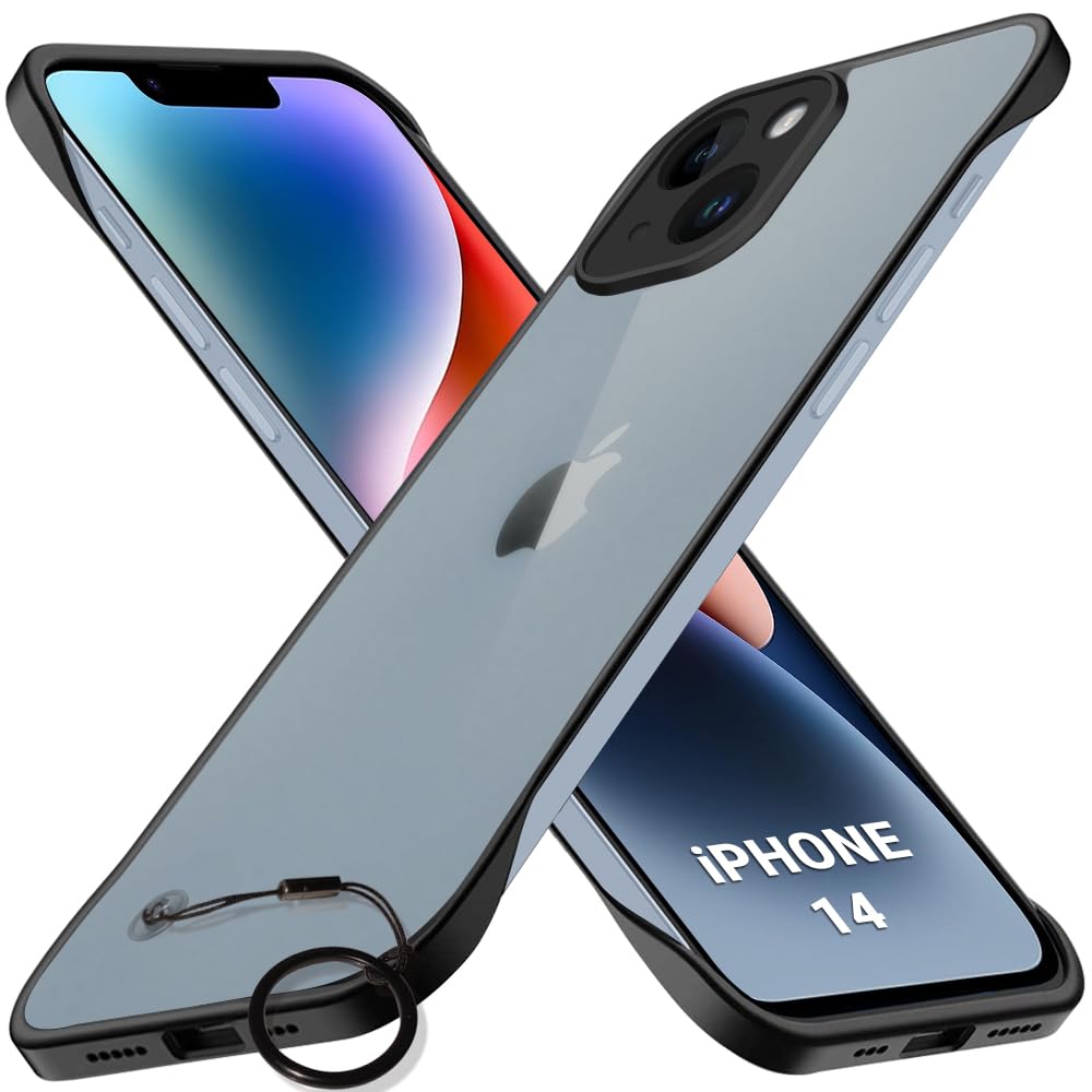 TheGiftKart Hybrid Ultimate Slim Back Case Cover for iPhone 14 | Lightweight Profile | Frosted Matte Translucent Hard Back Case Cover for iPhone 14 (PC & TPU, Black Sides)