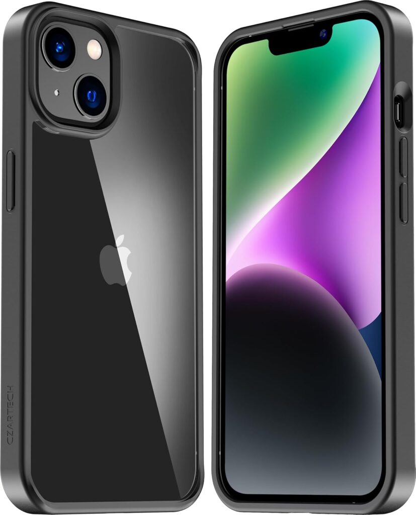 Czartech Native Back Cover for iPhone 14 Plus Clear case (TPU + Tough Polycarbonate Back I 6 ft Drop Protection Tested I Matte Black - Transparent I No Yellowing)