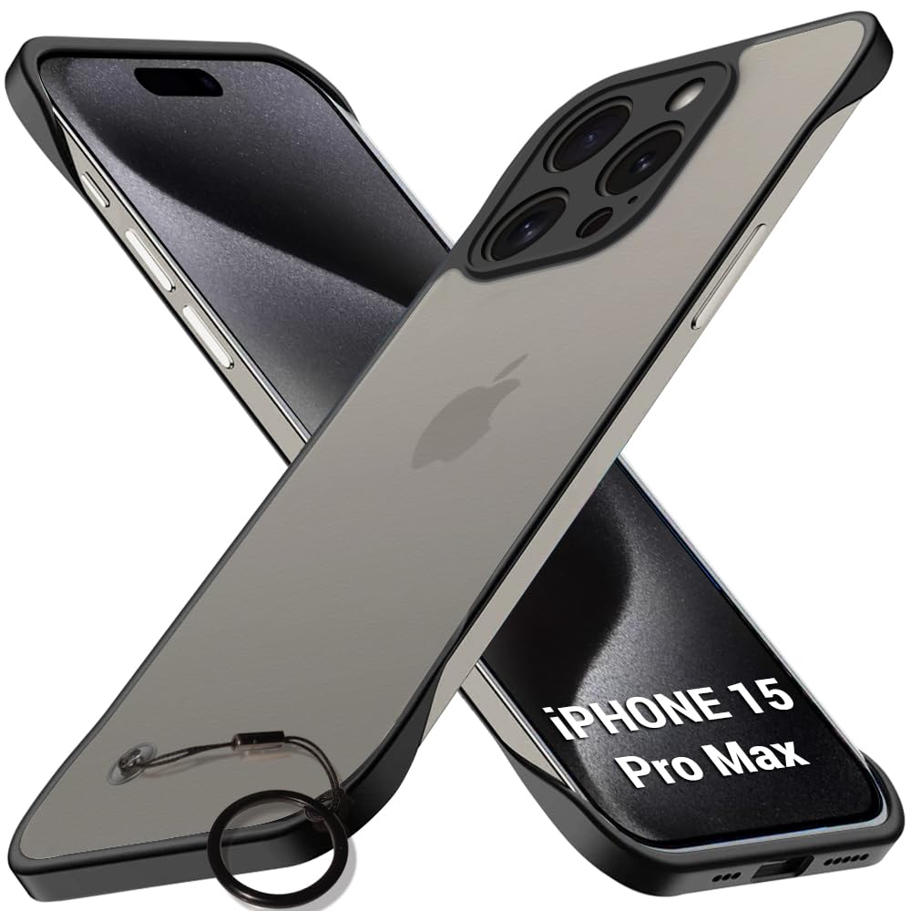 TheGiftKart Hybrid Ultimate Slim Back Case Cover for iPhone 15 Pro Max | Camera & Screen Protection | Frosted Matte Translucent Hard Back Case Cover for iPhone 15 Pro Max (PC & TPU, Black Bumper)