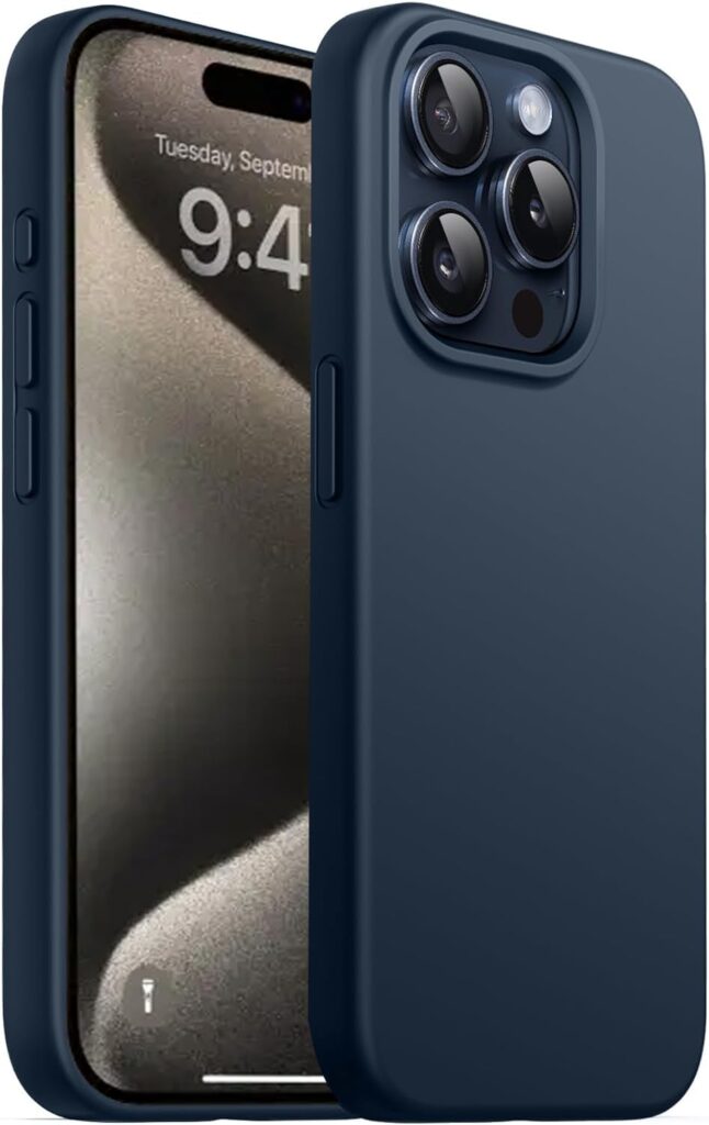 DIZORO Compatible for iPhone 15 Pro Max Case 6.7, Slim Liquid Silicone Case 3 Layers Full Covered Soft Gel Rubber Phone Case Protective Cover 6.7 Inch - Titanium Blue