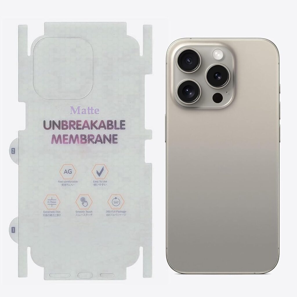 Blyton Back Screen Protector | Transparent Matte TPU Film Scratch Guard, Case-Friendly, Compatible with iPhone 15 Pro Max (Back & Side)