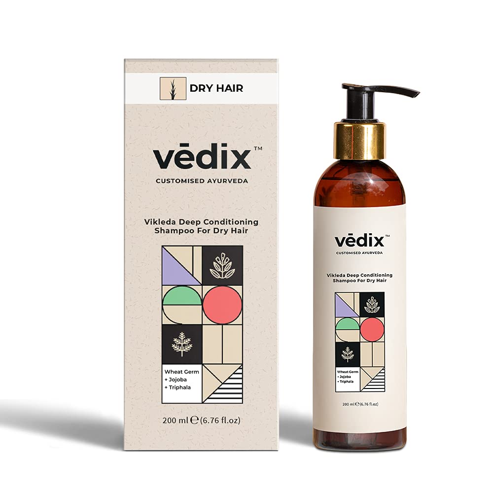 Vedix Vikleda Deep Conditioning Shampoo | With Wheat Germ, Triphala, Jojoba | Sulphate free | Ayurvedic Shampoo For Dry Hair | 200 ml