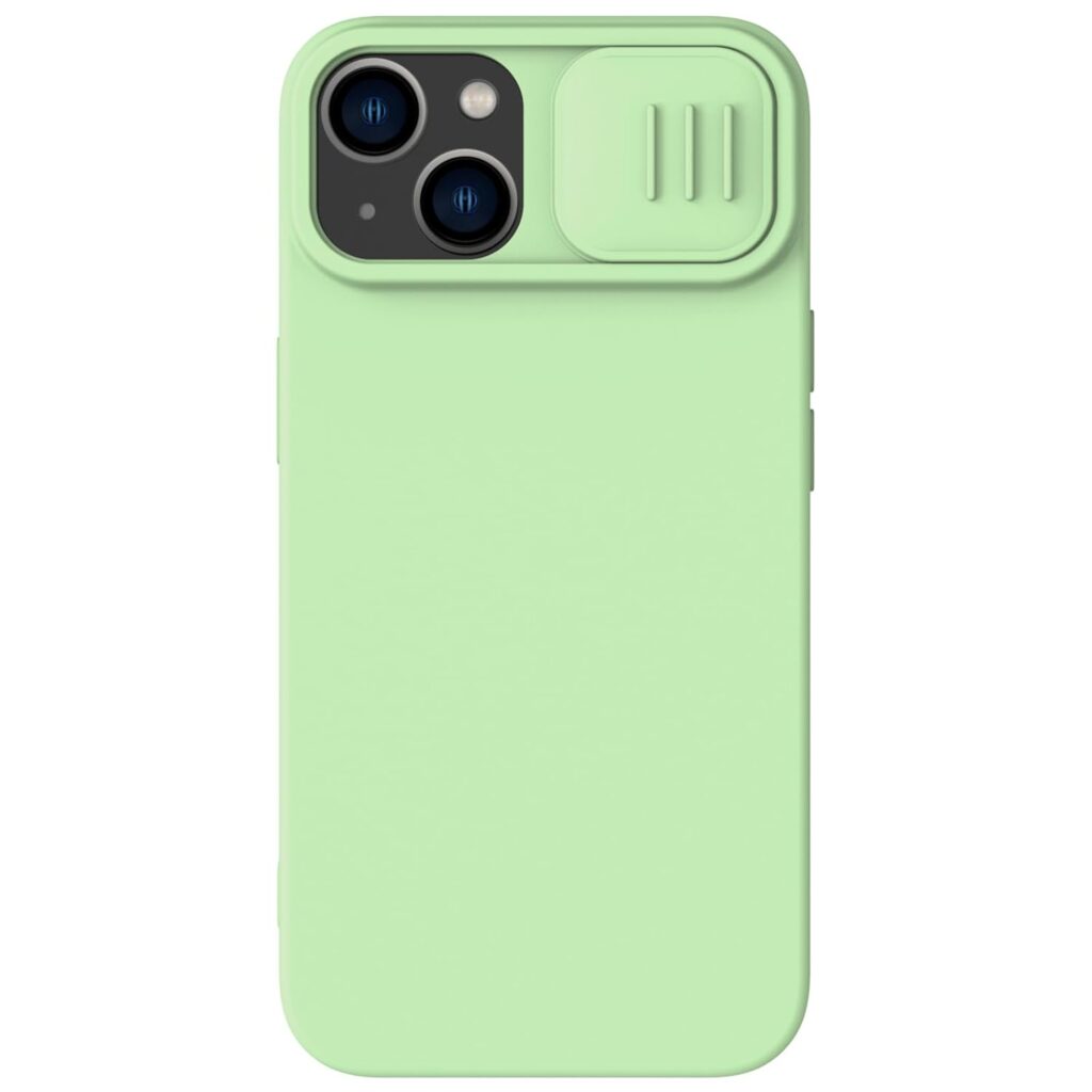 Nillkin Case for Apple iPhone 15 Plus (6.7" Inch) CamShield Silky Soft Liquid Silicon + PC Finish Camera Slider Magnetic Works with Magsafe Charger Inside Microfibre Mint Green Color