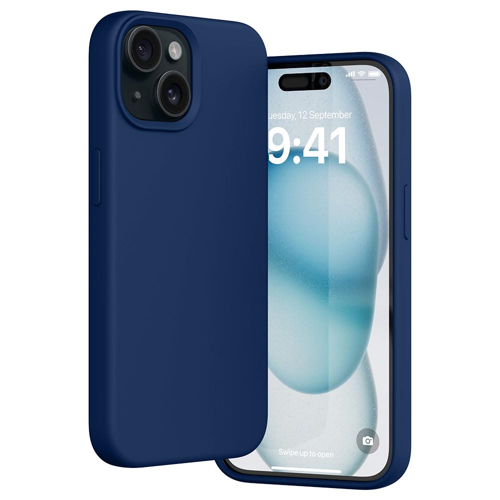 eller santé® Silicone Back Cover Case for iPhone 15 Plus Shockproof Scratch Resistant Slim Fit Protective Design Military-Grade Protection Support Mag-Safe Wireless Magnetic Charging- Navy Blue