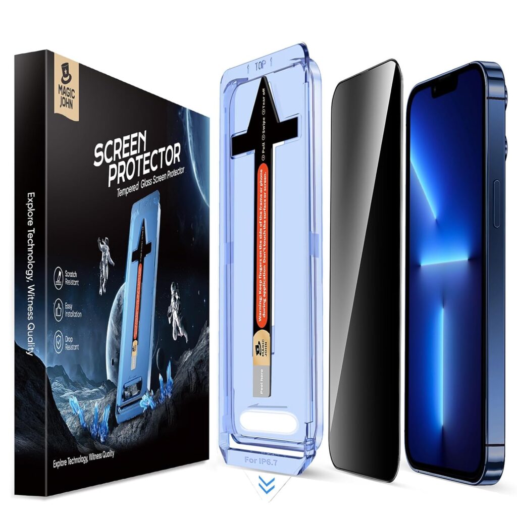 MAGIC JOHN 2 Pack for iPhone 13 Pro Max/iPhone 14 Plus 6.7 inch Privacy Glass Screen Protector, Bubble Free, Easy Installation