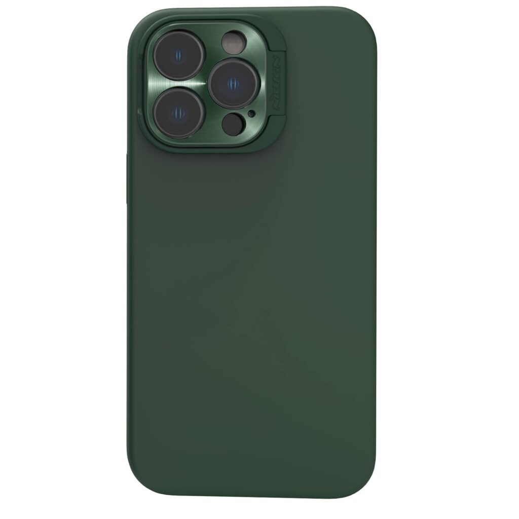 Nillkin Case for Apple iPhone 14 Pro Max (6.7" Inch) Lens Wing Magnetic for Mag Safe Metal Camera Lens Protect Hidden Stand Liquid Silicon & Fibre Green