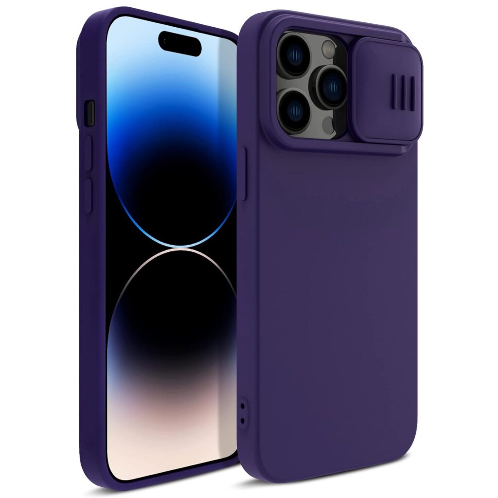 imluckies Compatible with iPhone 14 Pro Max Case with Slide Camera Cover, Ultra Thin Liquid Silicone & Hard PC, Villus Soft Protection & Slim Fit, with Camera Protection Phone Cover - Purple