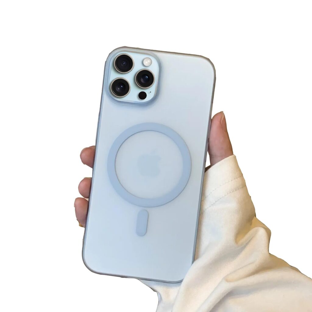 amazon basics Luxury Paper Thin Case Cover for iPhone 15 Pro Max | Matte Finish | Compatible with magsafe | (Blue, iPhone 15 Pro Max)