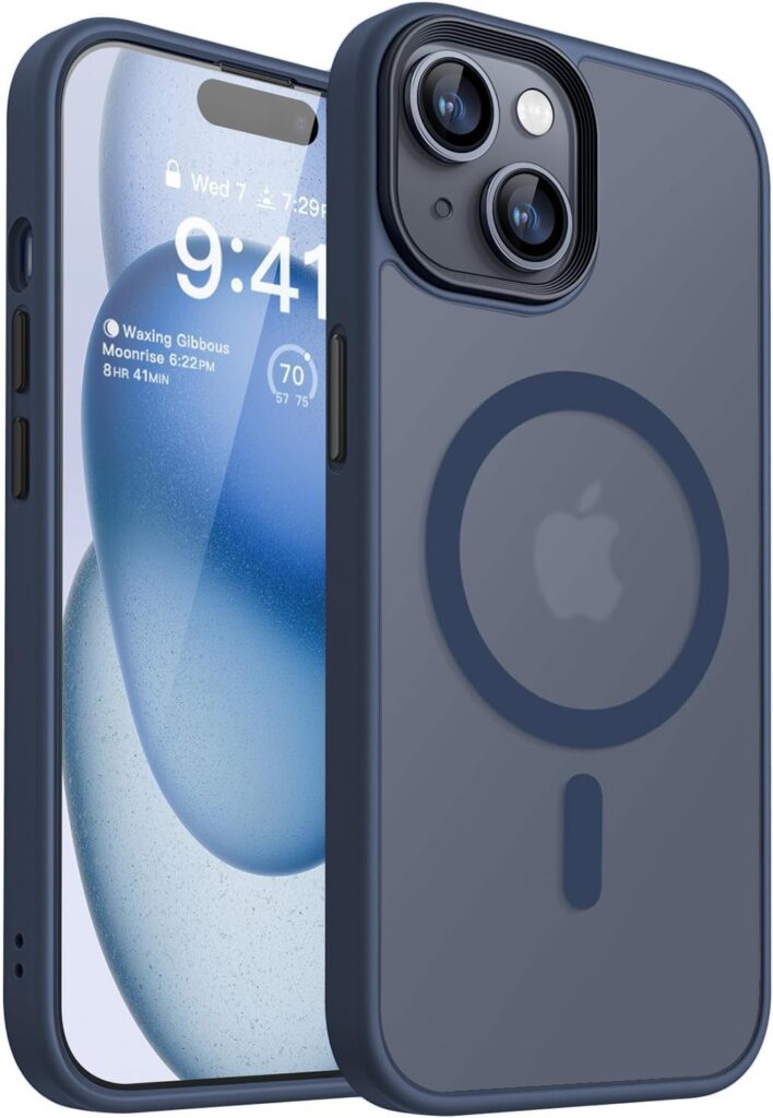 Elzzi Magnetic Cover for iPhone 15 Plus Case [MIL-Grade Drop Tested & Compatible with MagSafe] Translucent Matte TPU + Hard PC Back Cover, Anti-Scratch Shockproof Phone Case (6.7 Inch, Blue)