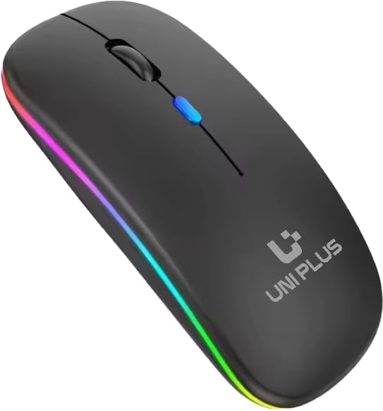 UNIPLUS W118 Phantom Wireless Mouse, 2.4G + Bluetooth 5.1, RGB LED, Silent Click, 400mAh Rechargeable, Dual Device Support