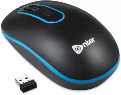 Enter Swish Wireless Mouse, 2.4 Ghz USB Nano Receiver, 1600 DPI Optical Sensor, 3-Button Design, Plug & Play, for Windows/Mac/Linux (Black & Blue)