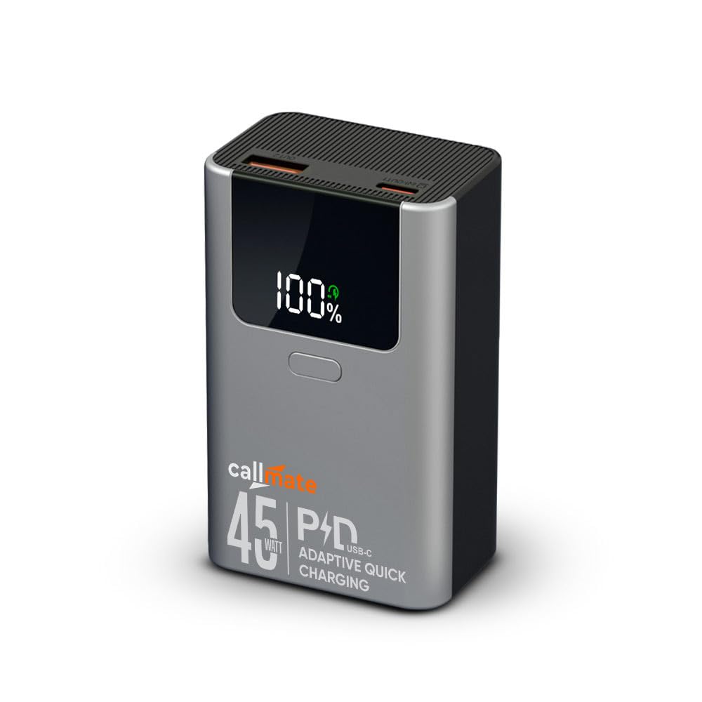 CALLMATE Vanguard Mini 45W Fast Charging 10000mAh Power Bank, USB-C PD 45W & QC 4.0+,USB-A QC 3.0 with Digital Display, Slim & Portable Design (45W, Black)