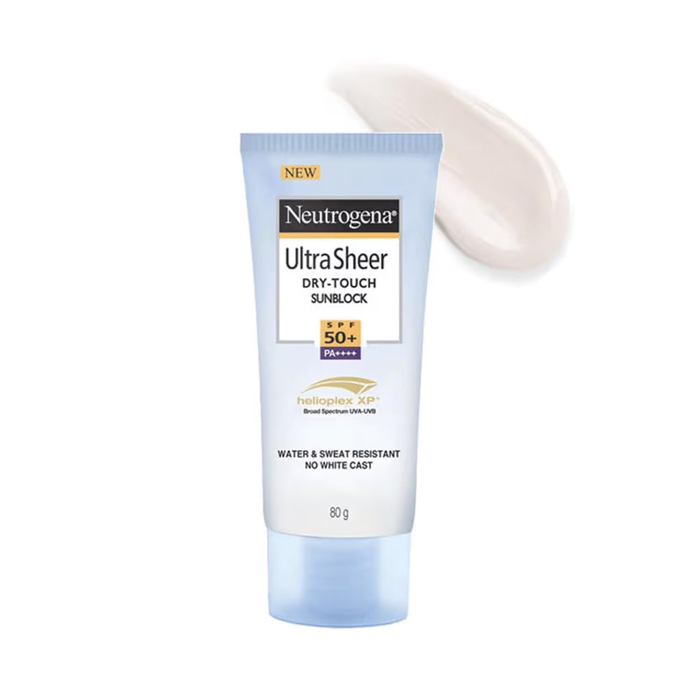 Neutrogena Ultrasheer Sunscreen SPF 50+ PA++++ | Broad Spectrum UVA/UVB | Blue Light Protect | No White Cast | Water Resistant, Ultra Light & Non Sticky | Oily, Dry & Sensitive Skin | For Women & Men | 80g