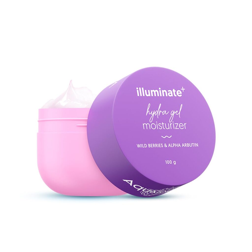 Aqualogica Illuminate + Hydra Gel Moisturizer with Wild Berries & Alpha Arbutin-100g|24 Hour Intense Hydration|Water-Like Gel Texture|Non-Sticky & Quick Absorbing for Luminous Skin