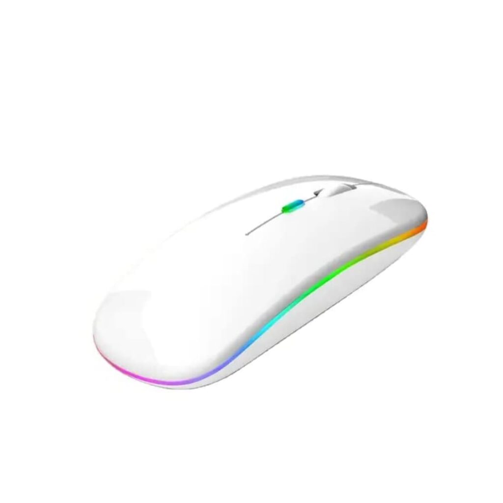 Dezful Wireless Mouse Gaming Mouse 2.4GHz Rechargeable Silent Optical Mouse with USB Receiver 1000/1200/1600 DPI Ergonomic Mouse with 7 Color Breathing Lights for PC Laptop(White)