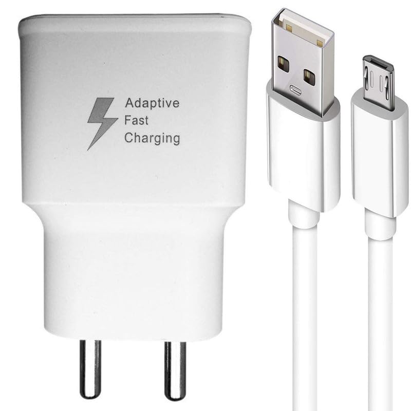 Fast Charger for Samsung Galaxy J8 Original Adapter Super Flash Vooc Fast Quick Qualcomm Charging Smart IC Technology with 1m Micro USB Data Cable (White, SMG, SE.N3)