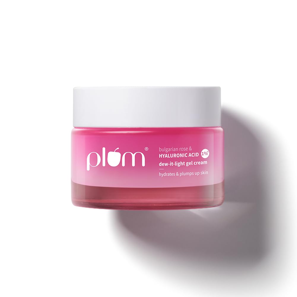 Plum 1% Hyaluronic Acid & Bulgarian Rose ​Dew-It-Light Gel Cream​ | Multi-Layer Hydration | Retains Moisture | Light, Oil-Free, Non-Greasy | Face Moisturizer for Women & Men | All Skin Types | 50g