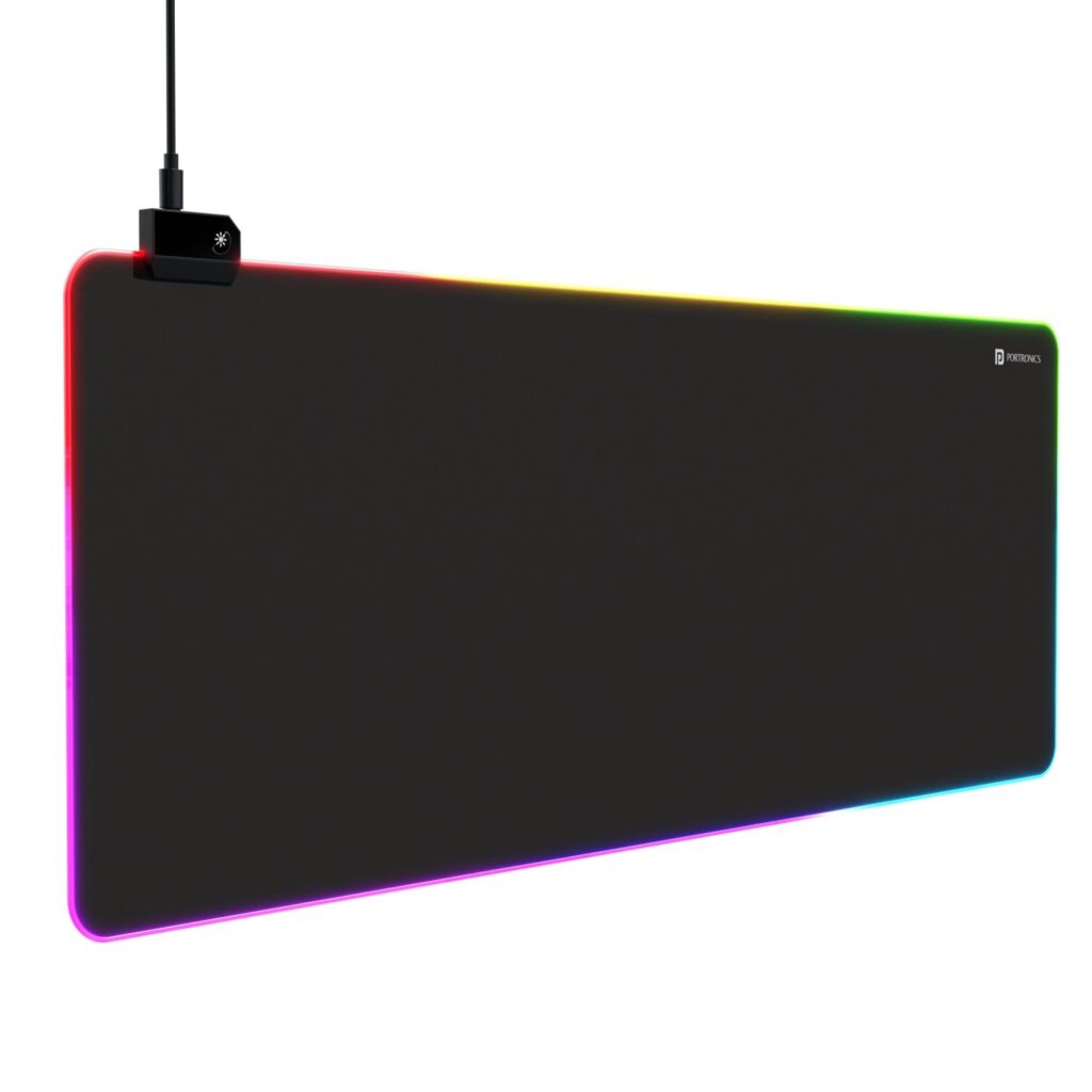 Portronics Comfipad Glow Gaming Mouse Pad with RGB Lights Modes, Large Size, Non-Slip Base, Stitched Edges, High-Precision Smooth Surface, Keyboard and Mousepad Desk Mat for Gamers & Office (Black)