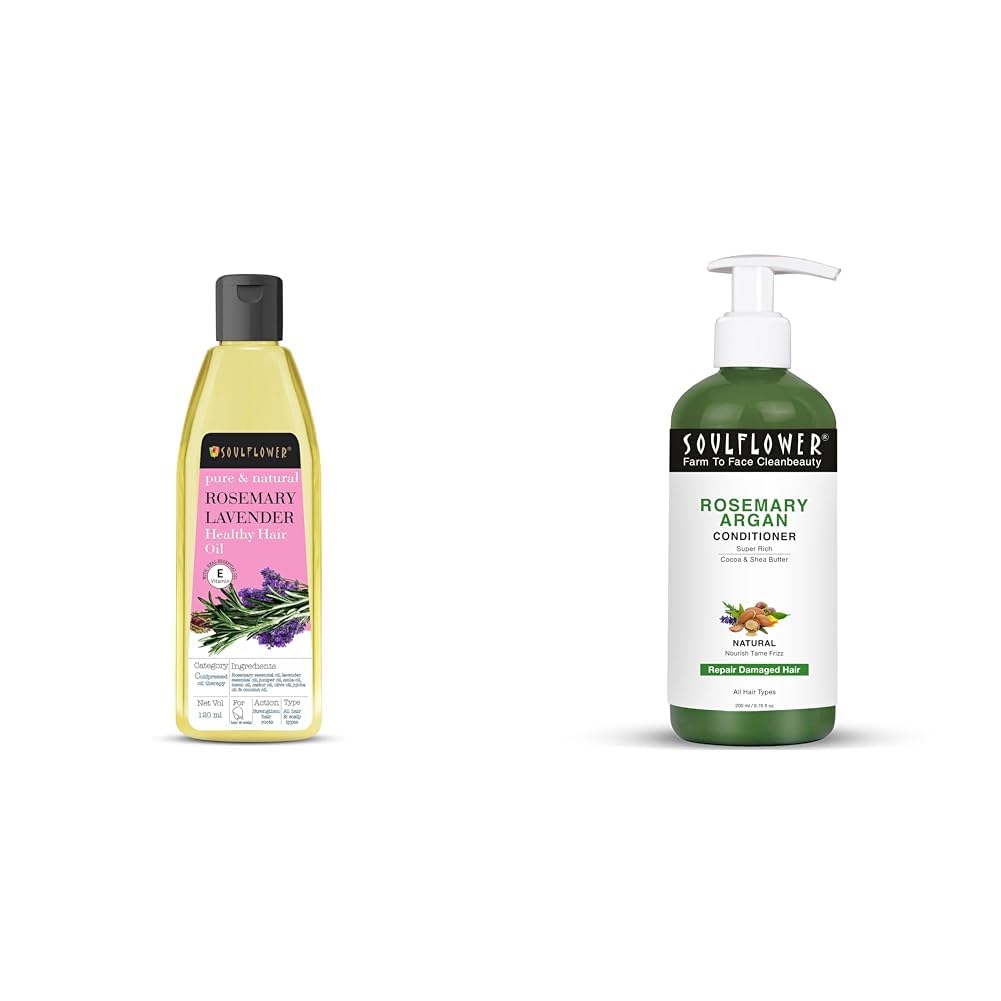 Soulflower Rosemary Lavender Hair Oil For Healthy Hair, Scalp Nourishment, Hair Growth - 100% Pure & Natural Undiluted Cold Pressed Oil, 120Ml Rosemary Argan Hair Conditioner