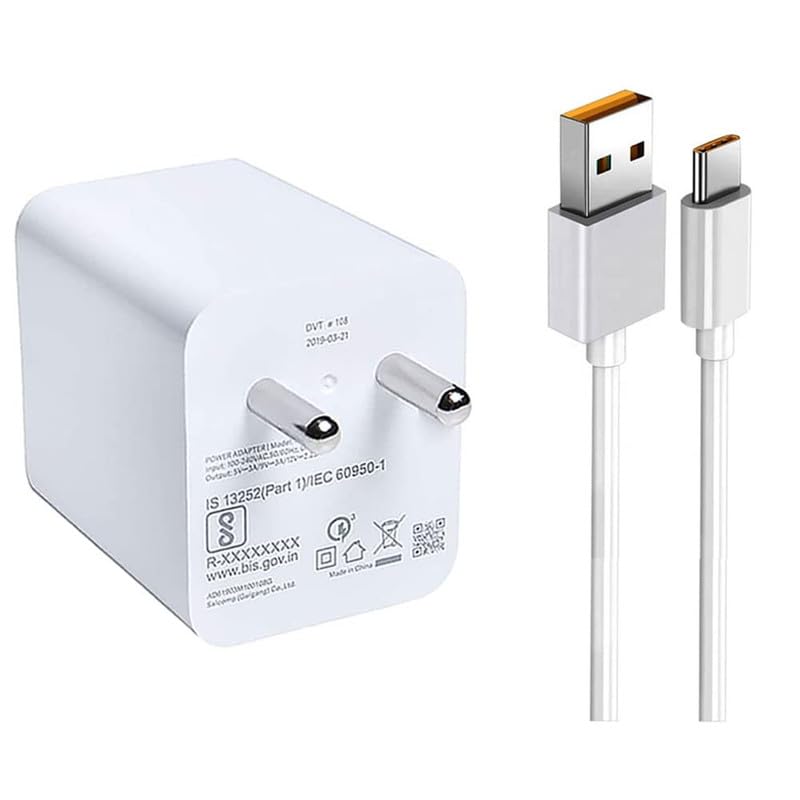 Type C Charger for Samsung Galaxy A12 Original Adapter Super Flash Vooc Fast Quick Qualcomm Charging Smart IC Technology with 1m Type C USB Data Cable (White, Big, SE.AH4)
