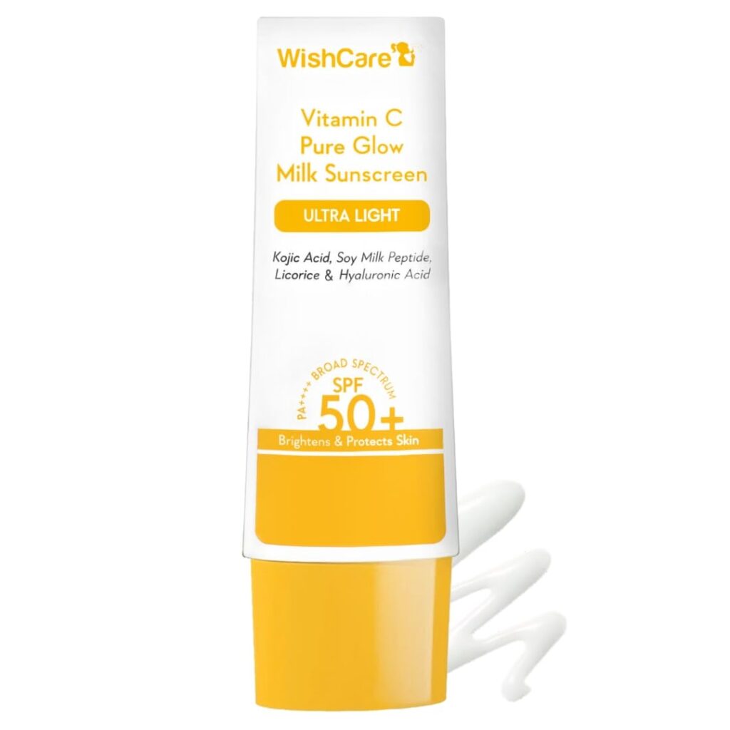 WishCare Vitamin C Pure Glow Milk Sunscreen SPF 50 PA++++ - Ultra Light Weight, Oil Free with Broad Spectrum Protection & No White Cast - 50g