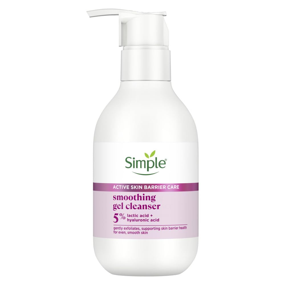 Simple Active Skin Barrier Care Smoothing Gel Face Cleanser 150 ml | with 7% Ceramide boosters, Lactic Acid & Hyaluronic Acid | Gently Exfoliates