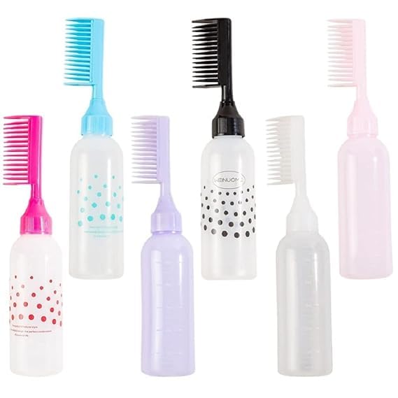 AKADO Oil Plastic Bottle with Comb Cap Empty Professional Hair Dye Applicator Brush Bottles Styling Tool for Hair Oil Salon (Multicolor) (Pack Of 1)