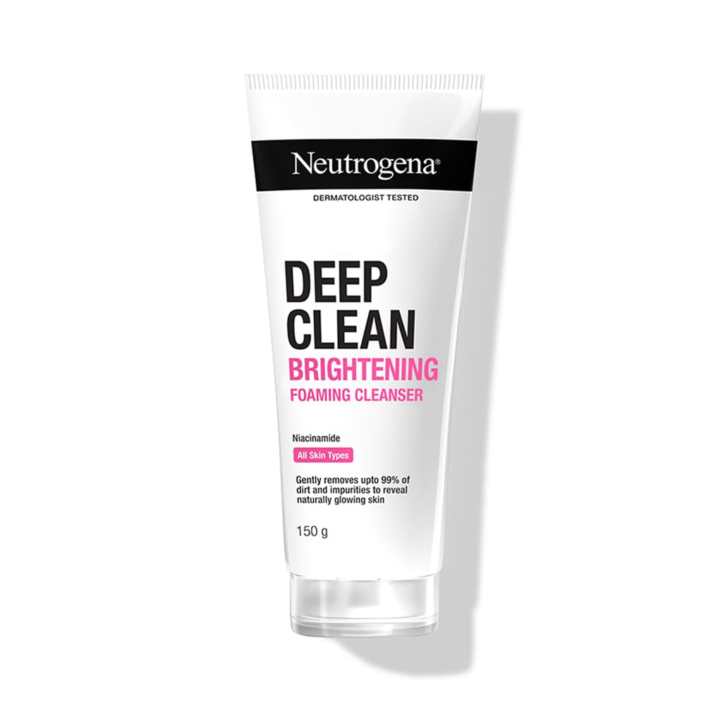 New & upgraded Neutrogena Deep Clean Brightening Foaming Cleanser | Hydrating, non drying | Gentle Formula | Skin pH Friendly | for uneven skin tone, pigmentation & Dark spots | for Men & Women | Normal to Oily sensitive skin | Anti pollution facewash, removes PM 2.5 | Daily Cleansing | 150g