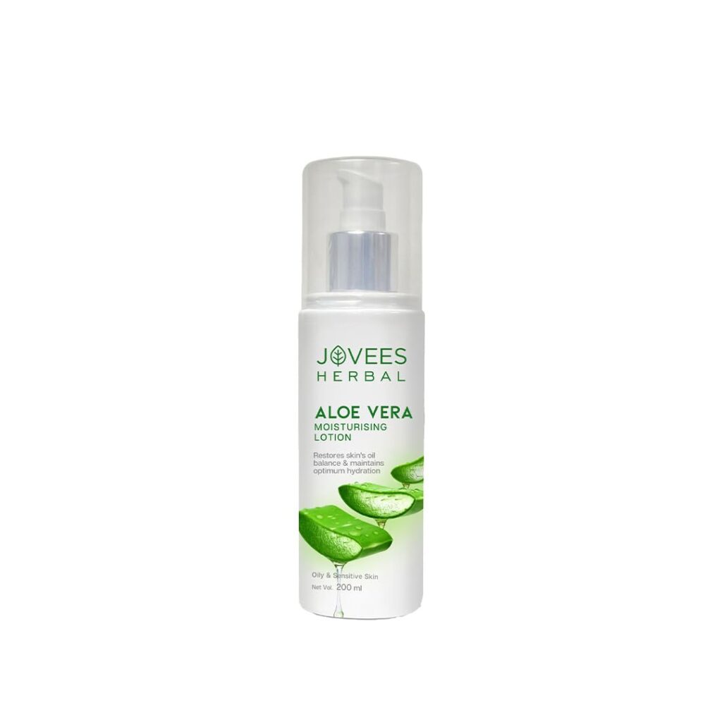 Jovees Herbal Aloe Vera Moisturising Lotion |With Sandal And Peach Extract |Nousishes, Heals and Hydrates Skin | For Oily And Sensitive Skin | Alcohol And Paraben Free |, 200ml