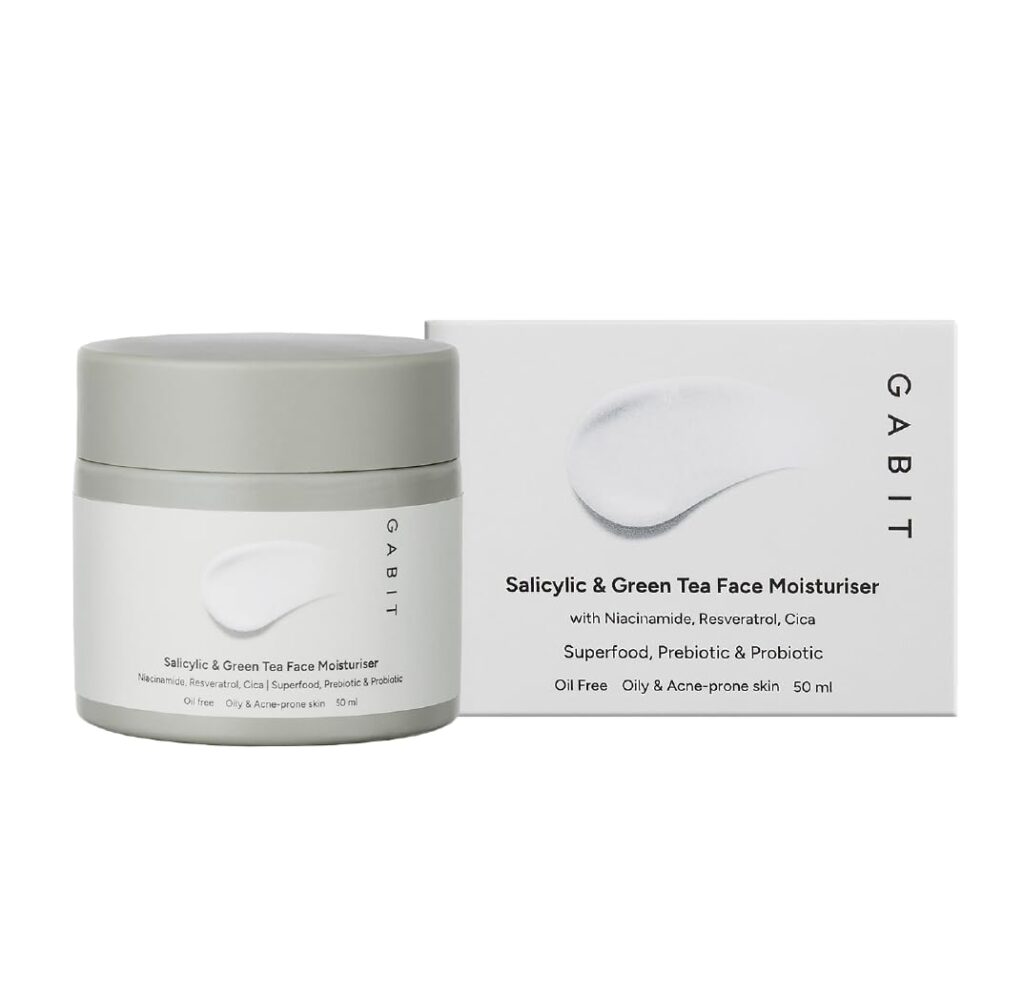 Gabit Salicylic Acid & Green Tea Face Moisturiser For Acne, Blackheads & Open Pores | Oil free, Lightweight Moisturizer, Exfoliates, Brightens skin |Ceramides, Niacinamide, CiCa |For Women & Men, 50ml