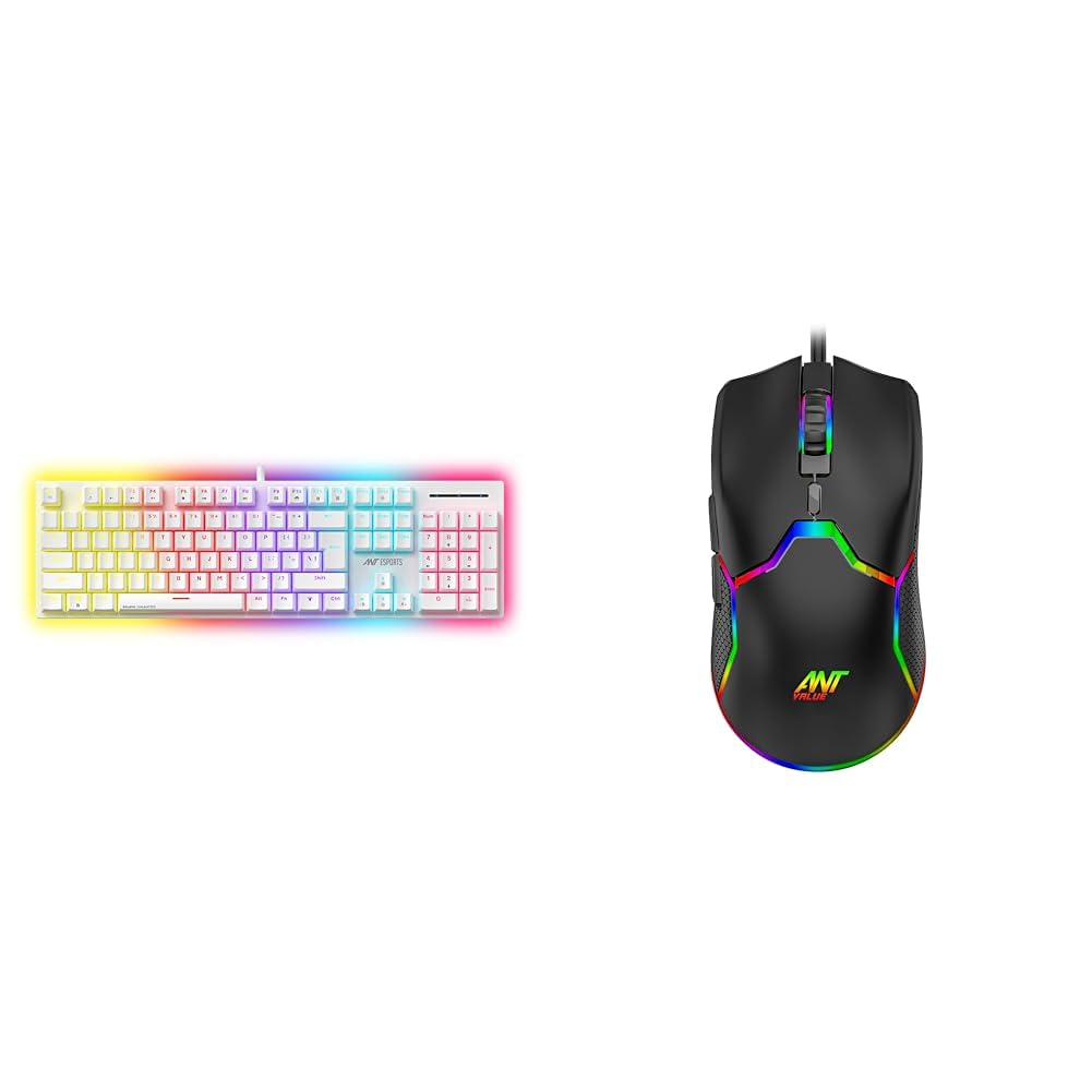 Ant Esports MK3400 Pro V3 Mechanical RGB Gaming Keyboard – White & Ant Value GM1001 USB Wired Gaming Mouse - Black