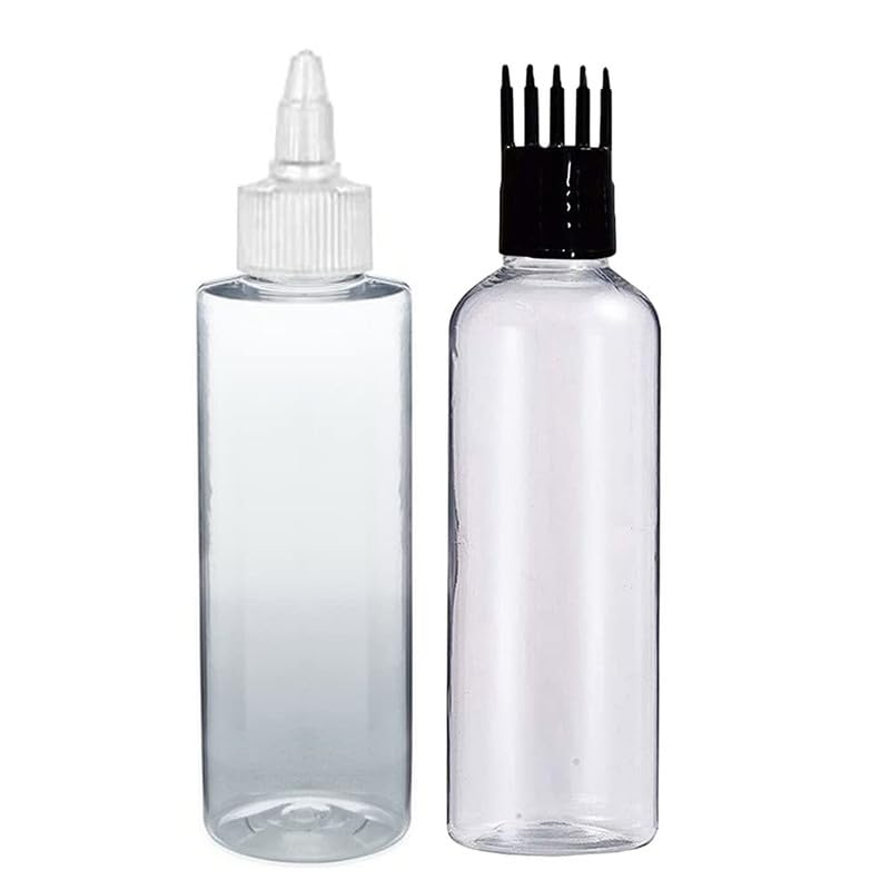 PrismaPac Twist-Top & Hair Root Applicator Bottles Combo, Refillable Empty Container for Oil, Serum, Shampoo & Medicine | DIY Care, Leak-Proof & Travel-Friendly - 100 ml each (Transparent, Pack of 2)