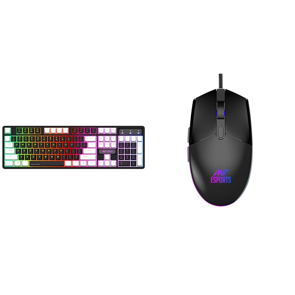 Ant Esports MK1400 Pro Backlit Membrane Wired Gaming Keyboard with Mixed Colour Lighting, White & Bl