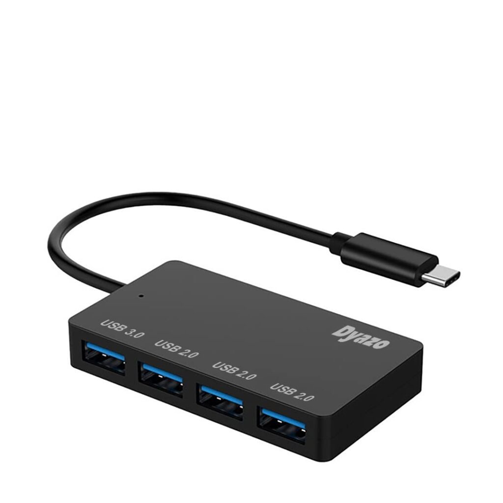 Dyazo 4-Port 2.0 & 3.0 USB Type C Data Hub (Type C to 4 USB-A Ports), High Speed Transfer Data, Universal Compatibility Type-C Laptops,Notebooks & Smart Phones (Black)