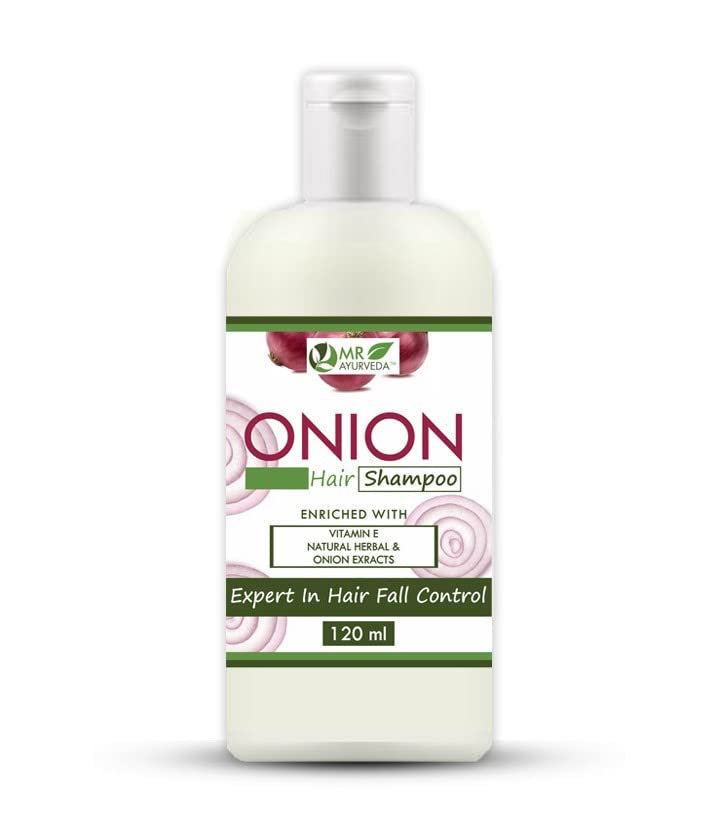 MR Ayurveda Onion Shampoo | Enriched with Vitamin E | Natural Herbal & Onion Extracts, 120 ml