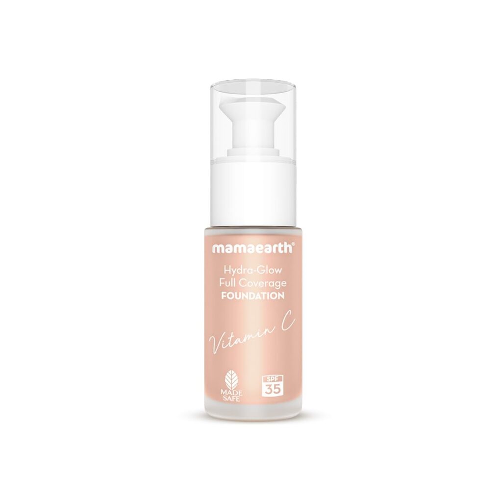 Mamaearth Hydra-Glow Full Coverage Dewy Finish Liquid Foundation With Vitamin C & Turmeric- 30 Ml|Full Coverage|Gives 3X Instant Glow|12-Hour Long Stay & Hydration|Spf 35|Non-Drying (01 Ivory Glow)