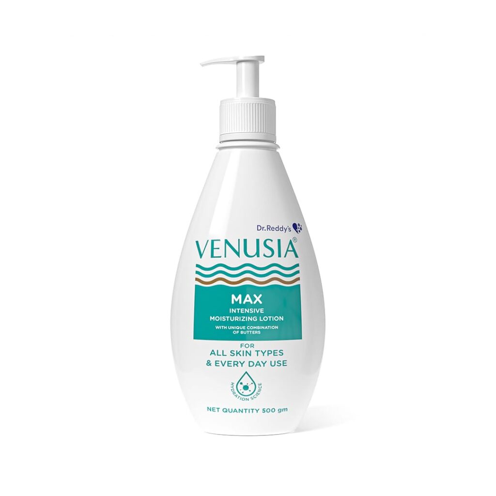 Dr. Reddy's Venusia Max Intensive Moisturizing Lotion | Dermatologist Recommended | Clinically Proven, Long-Lasting Moisturization | For Normal to Very Dry Skin | Cocoa Butter, Shea Butter, Mango Butter and Aloe Butter | 500 g.